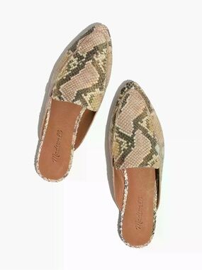 Madewell Frances Skimmer Mules Snake Embossed Leather Like New Size 10